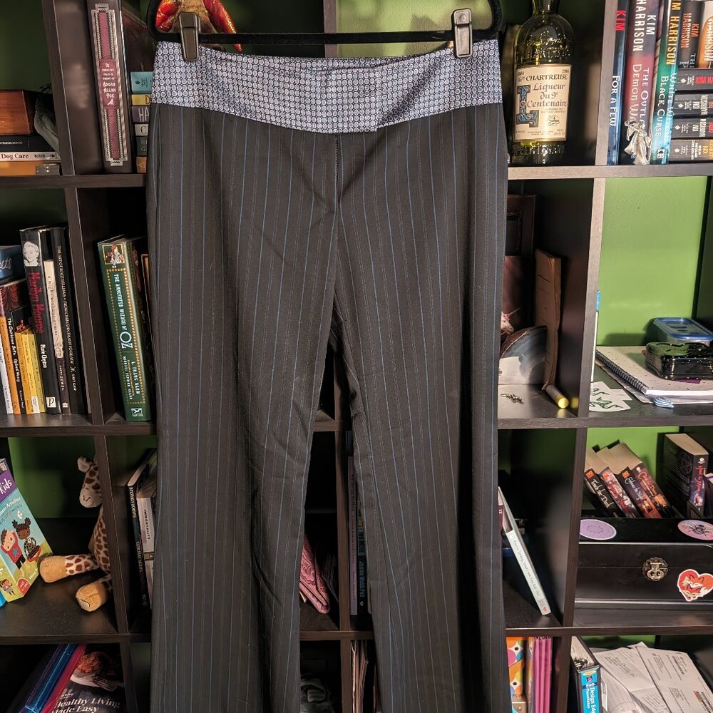 Mid-2000s Express Black and Dark Teal Striped Publicist Pants